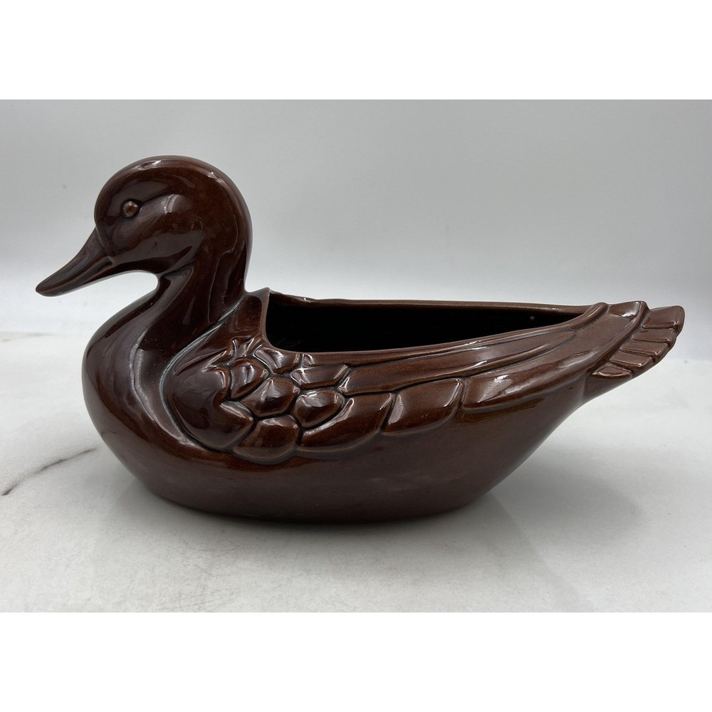 Frankoma Pottery Duck Planter 208 Brown Glaze Vintage Ceramic Mallard Figurine